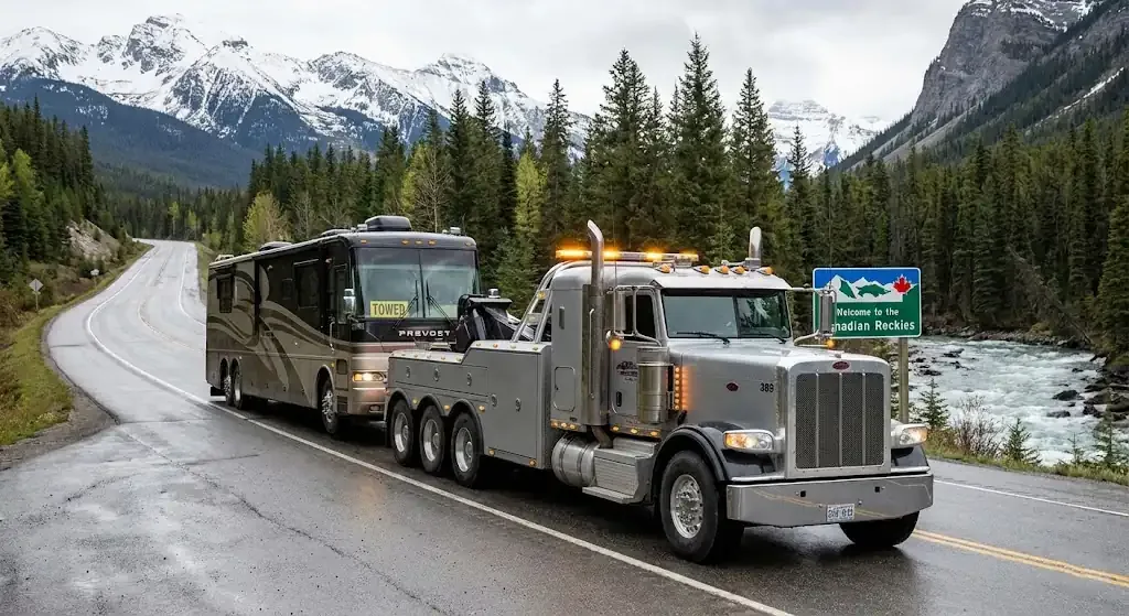 Richmond heavy-duty tow truck with RV in transport