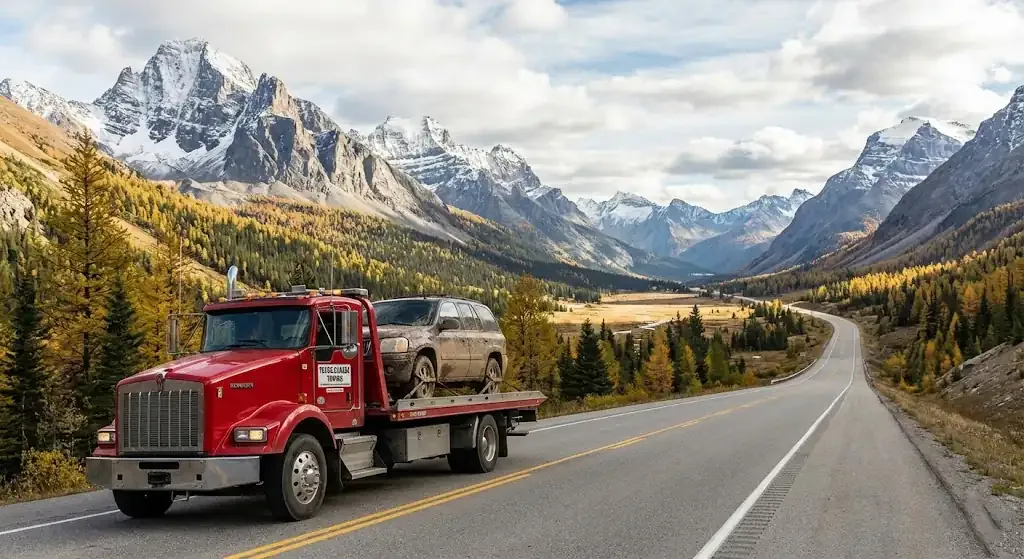 long-distance tow truck on a Richmond highway corridor