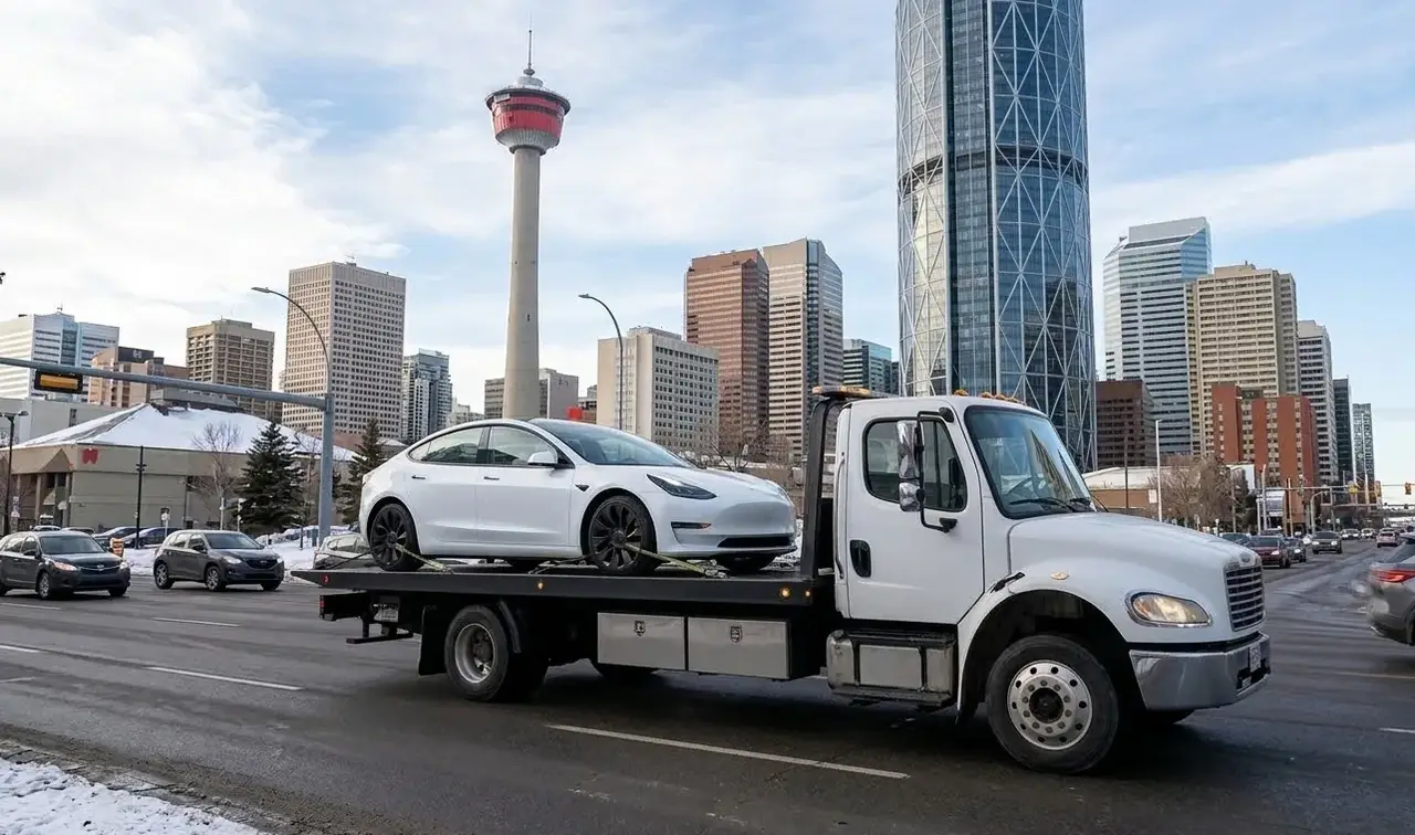 Richmond electric vehicle on flatbed transport